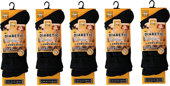 Men’s Plain Black Diabetic Merino Wool Thermal Socks – 2.4TOG (-25°C resistant)